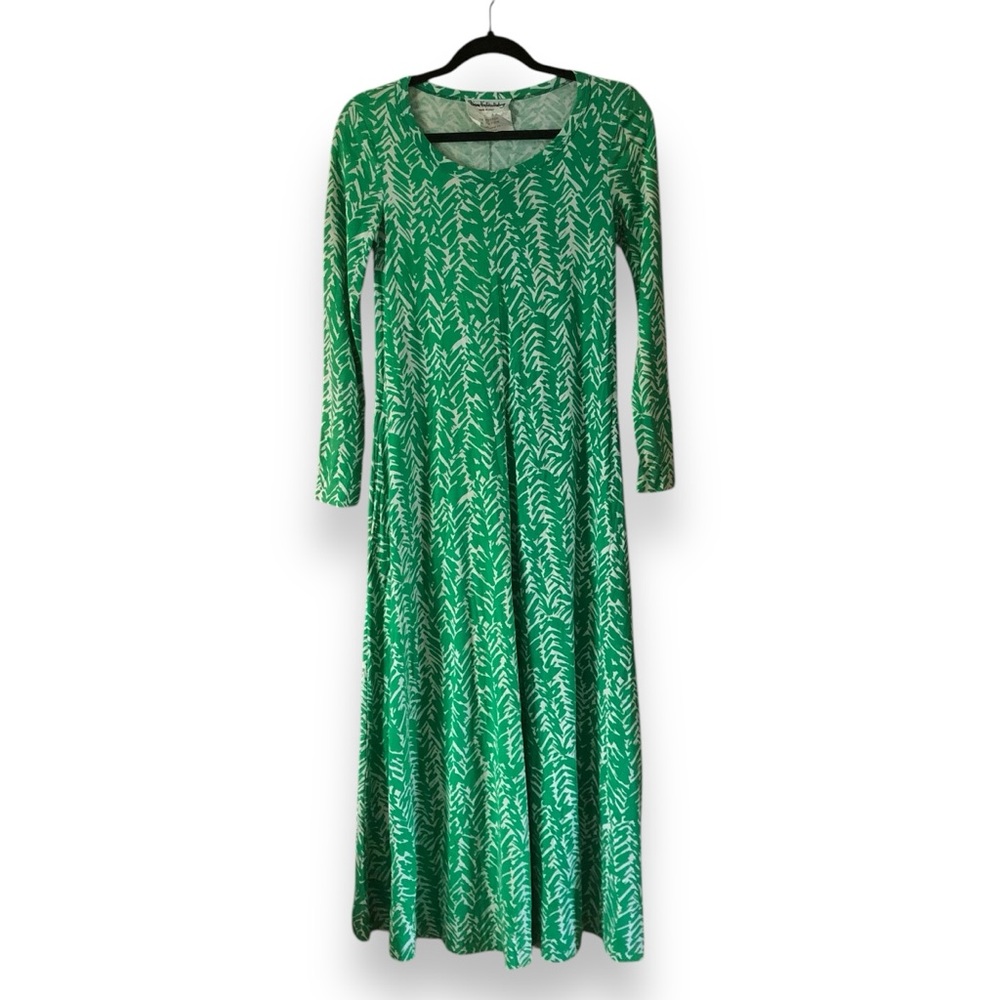 Vintage 70s Diane Von Furstenberg Green White Print Maxi Dress Size 8